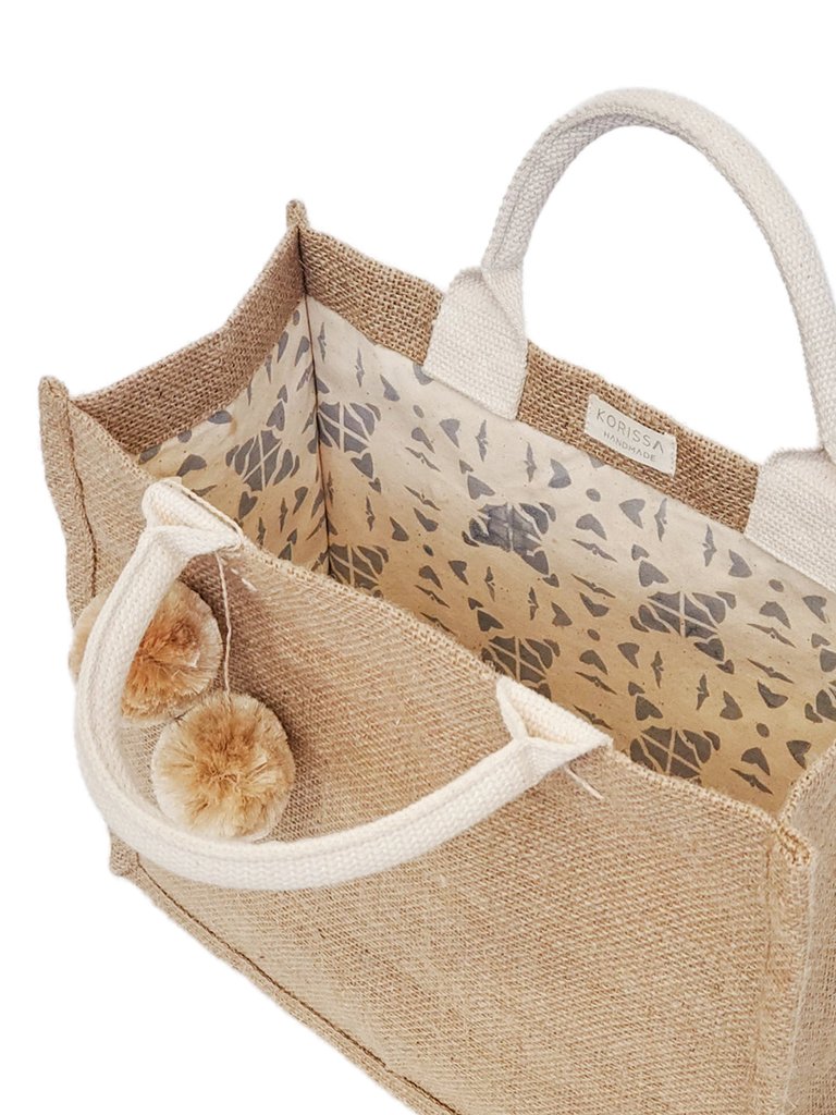 Jute Canvas Gift Bag With Pompom