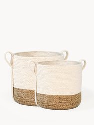 Savar Basket With Side Handle - Natural, White