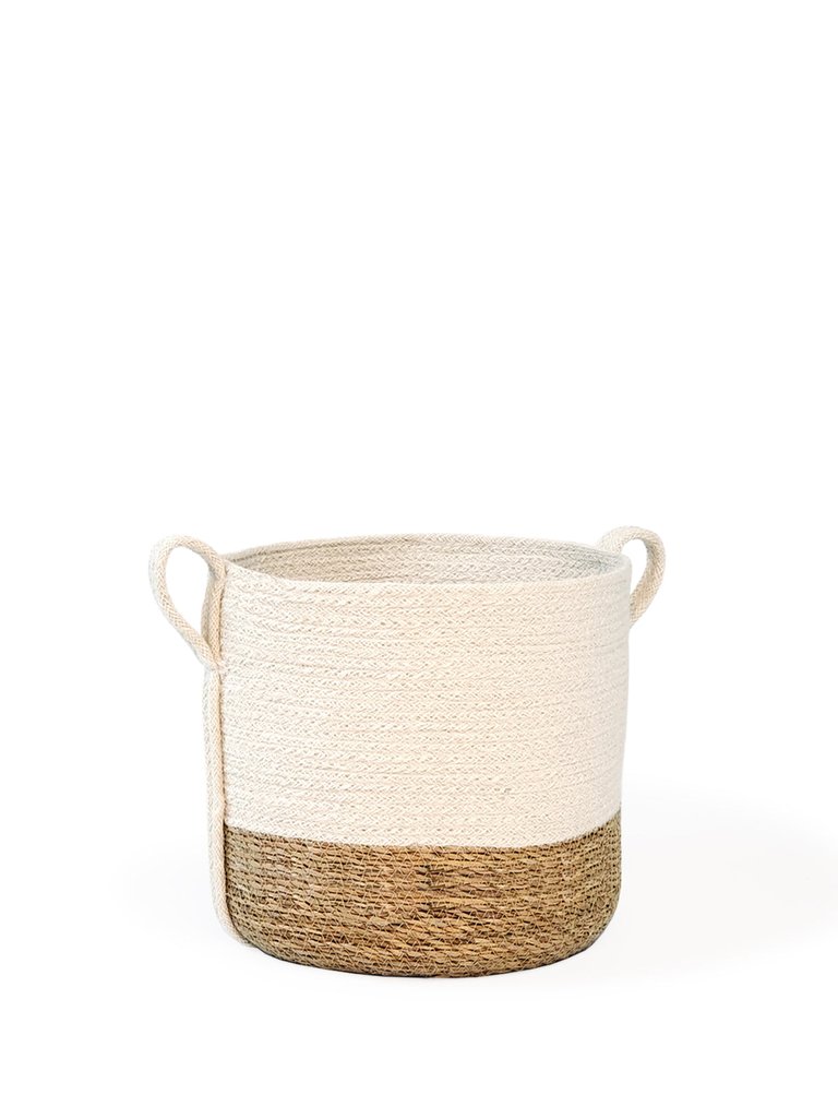 Savar Basket With Side Handle - Natural, White