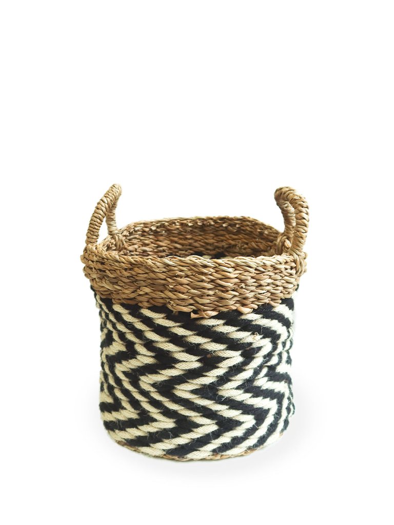 Ula Zigzag Basket - Natural, Black , White
