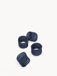 Woven Palm Fiber Napkin Ring - Indigo Blue - Set Of 4