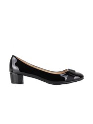 Womens/Ladies Bow Toe Low Heel Leather Court Sandal - Black