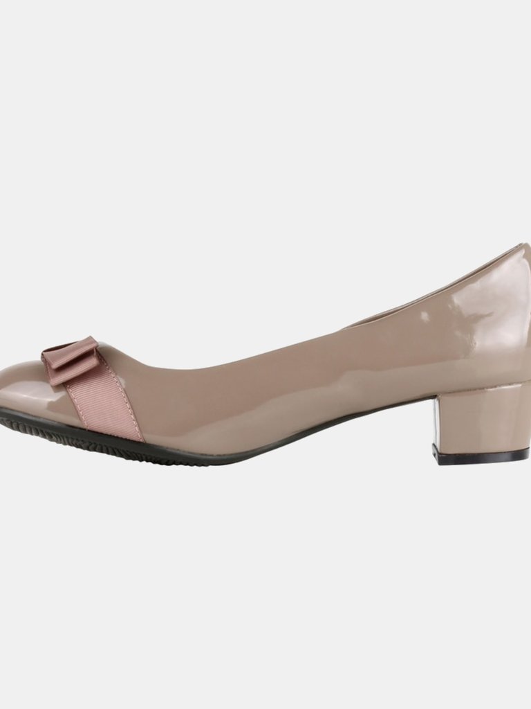 Womens/Ladies Bow Toe Low Heel Leather Court Shoe - Khaki