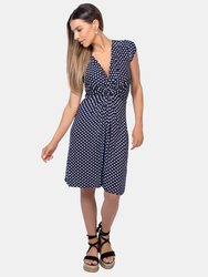 Womens/Ladies Cap Sleeve Knot Front Dress - Navy