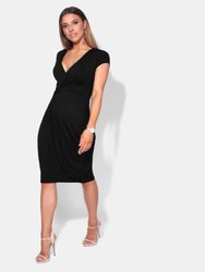 Womens/Ladies Cap Sleeve Wrap Jersey Dress - Black