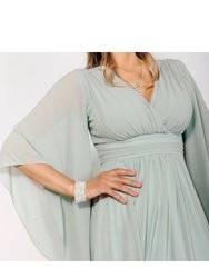 Womens/Ladies Chiffon Wrap Angel Sleeve Maxi Dress - Sage Green