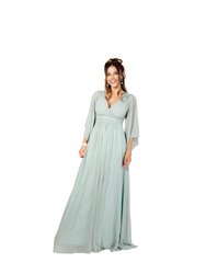 Womens/Ladies Chiffon Wrap Angel Sleeve Maxi Dress - Sage Green - Sage Green