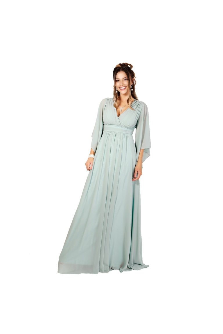 Womens/Ladies Chiffon Wrap Angel Sleeve Maxi Dress - Sage Green - Sage Green