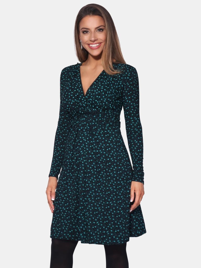 Womens/Ladies Ditsy Print Knot Front Dress - Teal