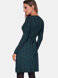 Womens/Ladies Ditsy Print Knot Front Dress - Teal