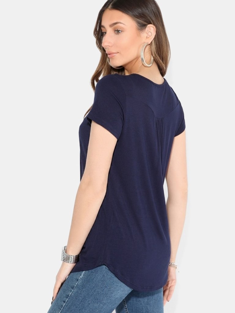 Womens/Ladies Flared Short-Sleeved Top - Navy