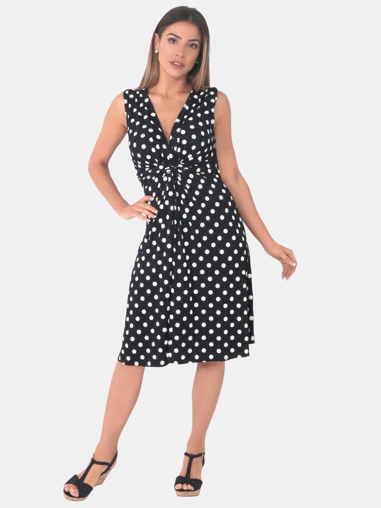 Womens/Ladies Knot Front Polka Dot Mini Dress - Black/White - Black/White