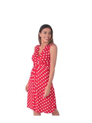 Womens/Ladies Knot Front Polka Dot Mini Dress - Red/White