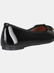 Womens/Ladies Patent Leather Ballerina Pumps With Bow - Black