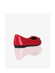 Womens/Ladies Patent Leather Ballerina Pumps With Bow - Red