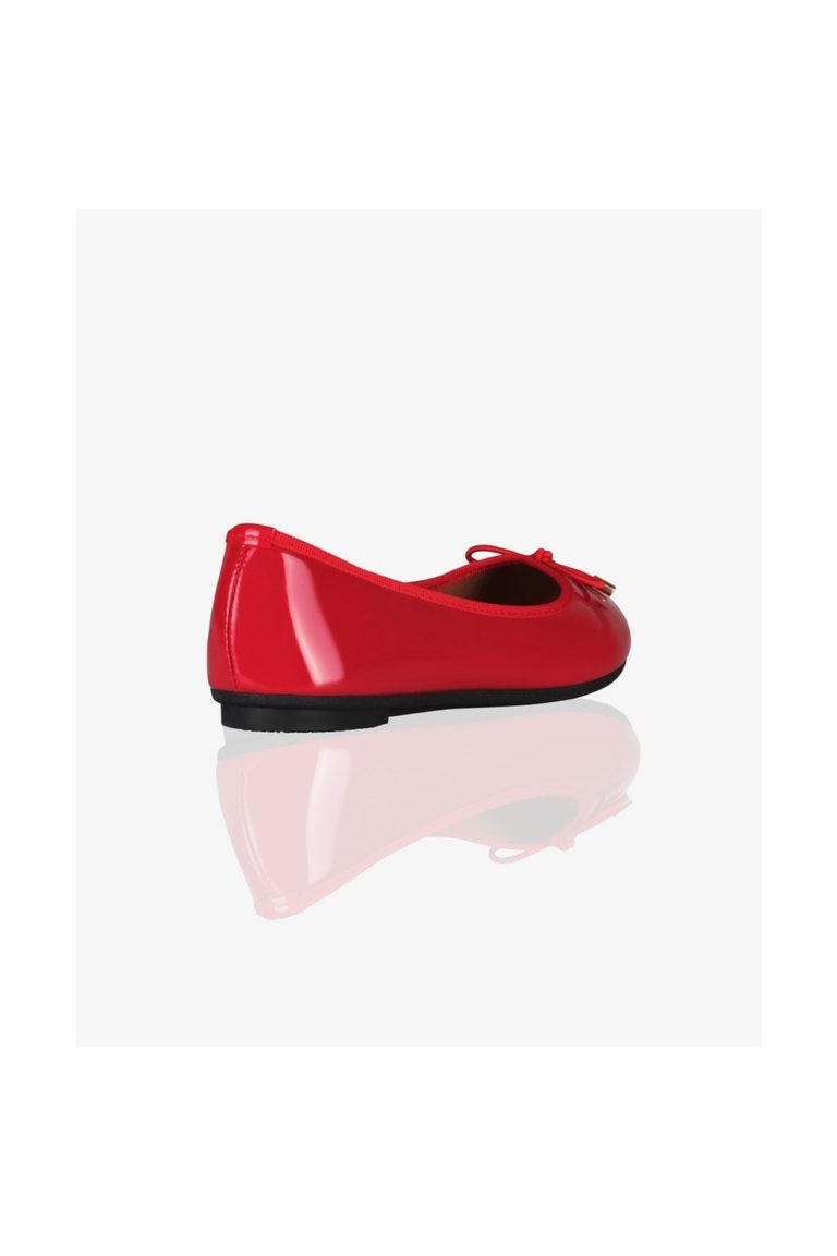 Womens/Ladies Patent Leather Ballerina Pumps With Bow - Red