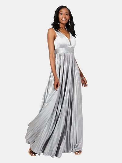 Krisp Womens/Ladies Pleated Satin V Neck Maxi Dress - Silver product