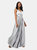 Womens/Ladies Pleated Satin V Neck Maxi Dress - Silver - Silver