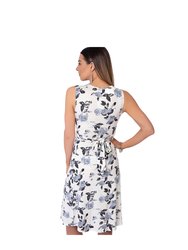 Womens/Ladies Rose Print Knot Front Dress - Gray