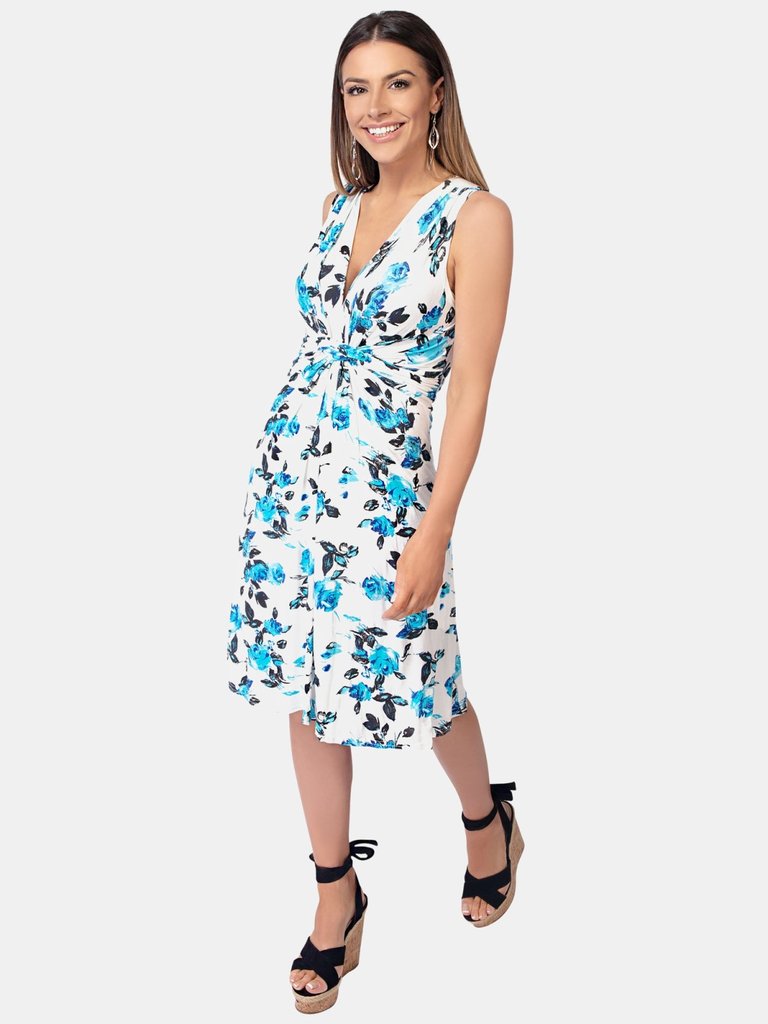 Womens/Ladies Rose Print Knot Front Dress - Turquoise