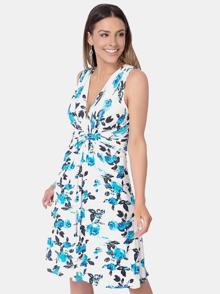 Womens/Ladies Rose Print Knot Front Dress - Turquoise - Turquoise