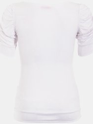 Womens/Ladies Ruched Short Sleeve Jersey Top - White