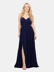 Womens/Ladies Strappy Gathered Front Maxi Dress - Navy - Navy