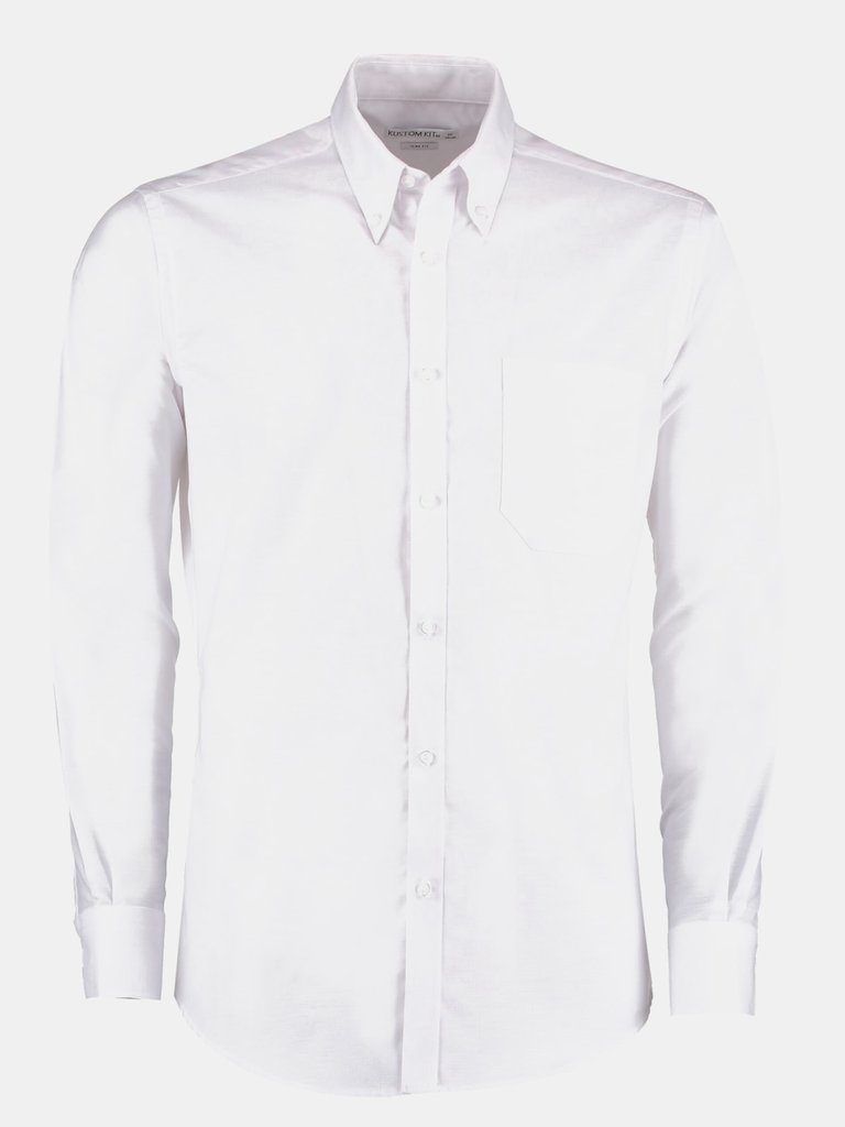 Kustom Kit Mens Oxford Slim Long-Sleeved Shirt (White) - White