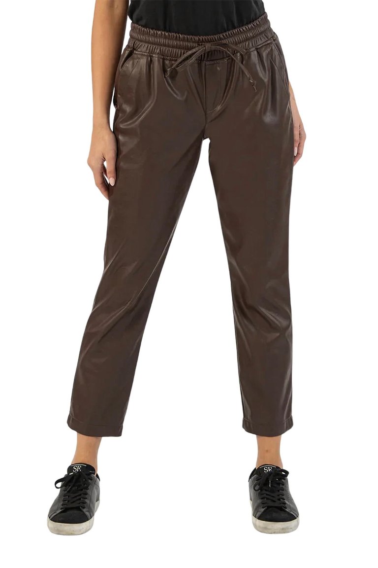 Alanna Drawstring Pleather Pant In Brown - Brown