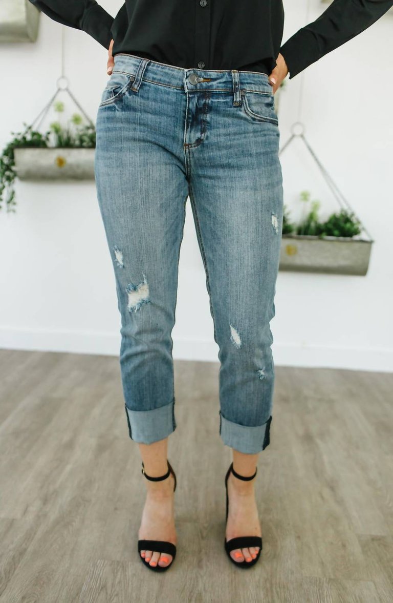 Catherine Boyfriend Raw Hem Cuffed Jean In Blue - Blue