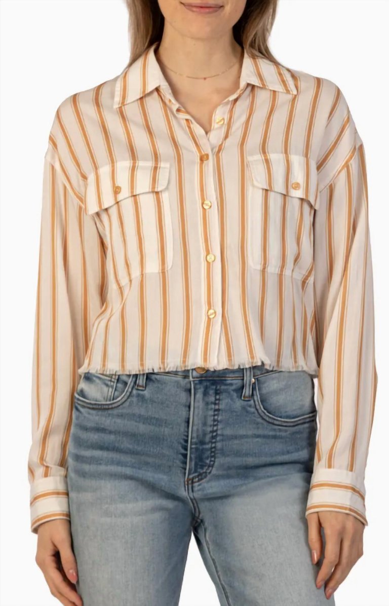 Collette Button Down Shirt In White/gold - White/Gold