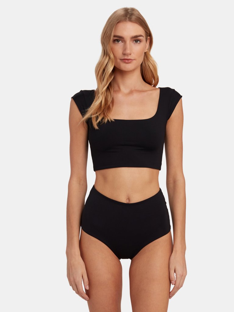 Prism Reversible Cap Sleeve Crop Top - Black