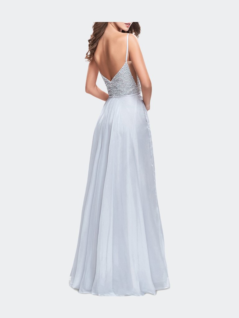 A-Line Chiffon Prom Gown With Pearl Beaded Bodice