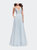 A-Line Chiffon Prom Gown With Pearl Beaded Bodice - Silver
