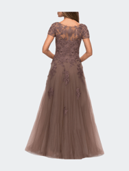 A-line Formal Gown with Floral Lace Appliques