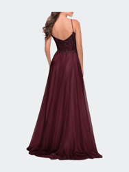 A-line Gown with Sheer Floral Embellished Bodice