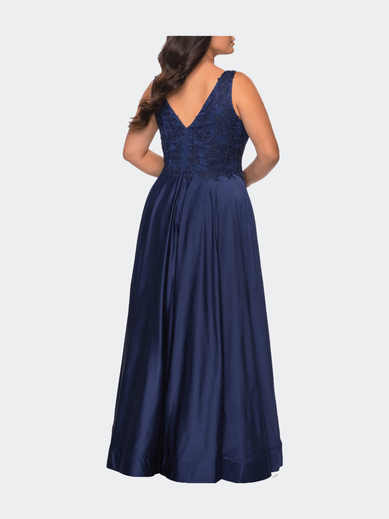 A-line Plus Size Dress with Rhinestone Lace Bodice