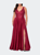 A-line Plus Size Dress with Rhinestone Lace Bodice - Wine