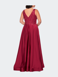 A-line Plus Size Dress with Rhinestone Lace Bodice