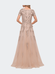 A Line Tulle and Lace Gown with Short Sleeves