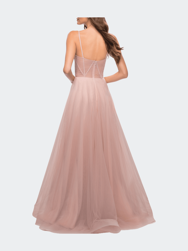 A Line Tulle Prom Dress with Sheer Bodice