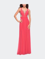 Alluring Prom Dress with Plunging Neckline and Open Back - Pink Grapefruit