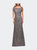 Beaded Long Dress with Illusion Top and Sleeves - Silver