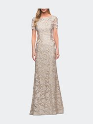 Beautiful Lace Mother of the Bride Dress with Short Sleeves - Champagne