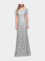 Beautiful Lace Mother of the Bride Dress with Short Sleeves - Silver