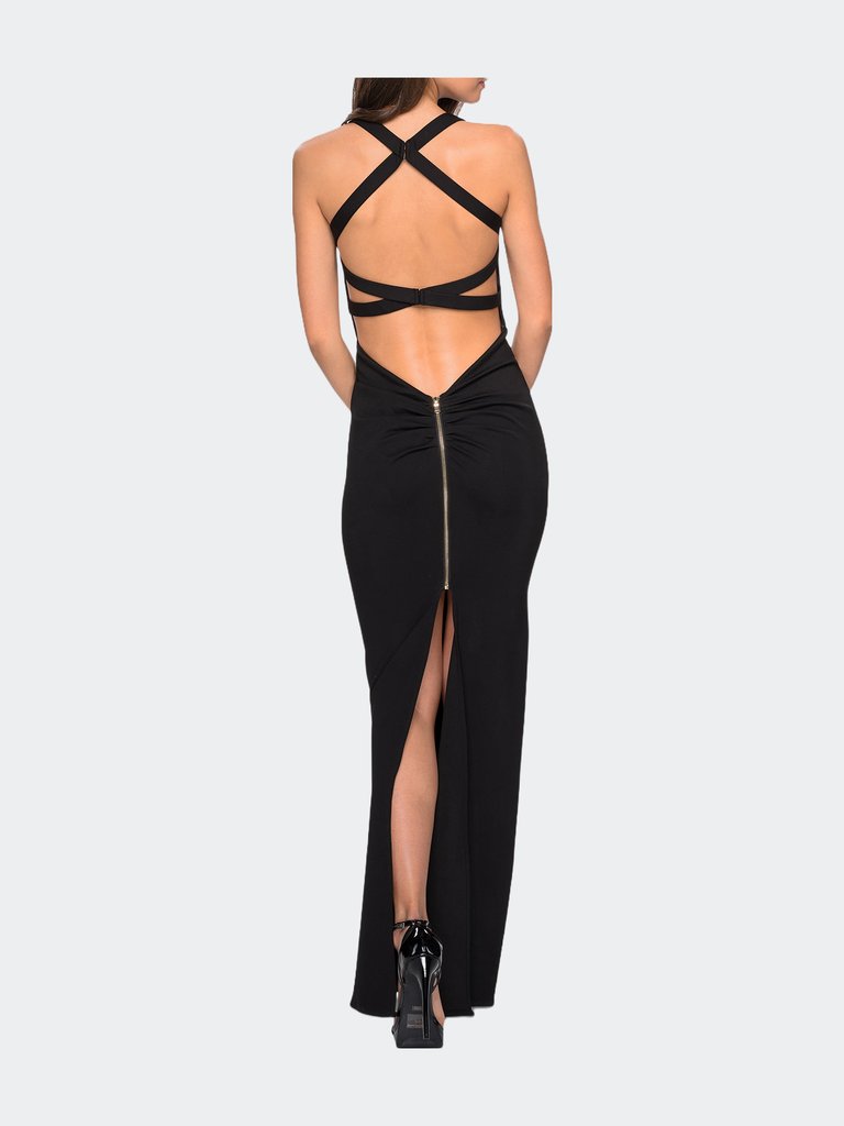 Body Forming Dress With Exposed Zipper And Slit