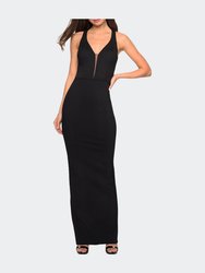 Body Forming Dress With Exposed Zipper And Slit - Black