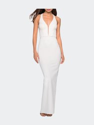 Body Forming Dress With Exposed Zipper And Slit - Ivory