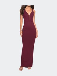 Body Forming Dress With Exposed Zipper And Slit - Wine
