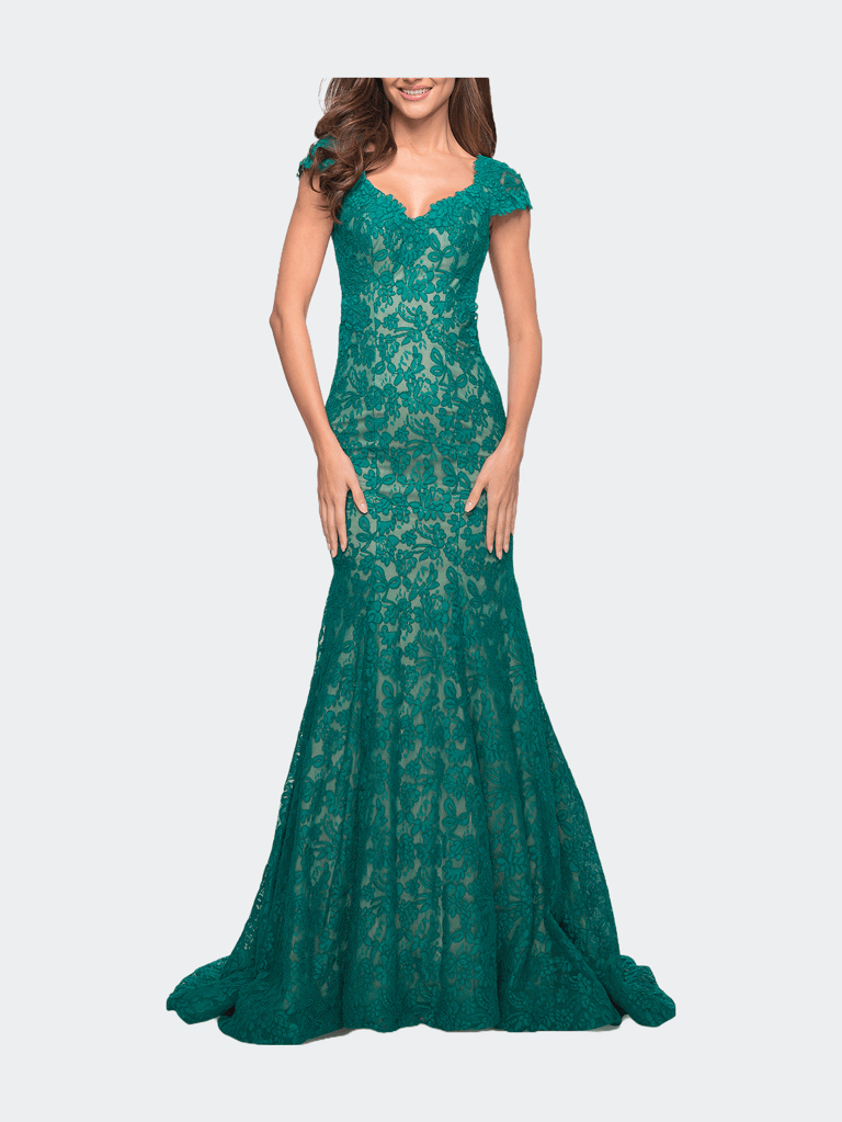 Cap Sleeve Lace Mermaid Dress With Open Back